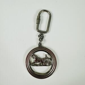 CELINE Silver Metal Horse Carriage Keychain Italy Bag Charm Carabiner Clip